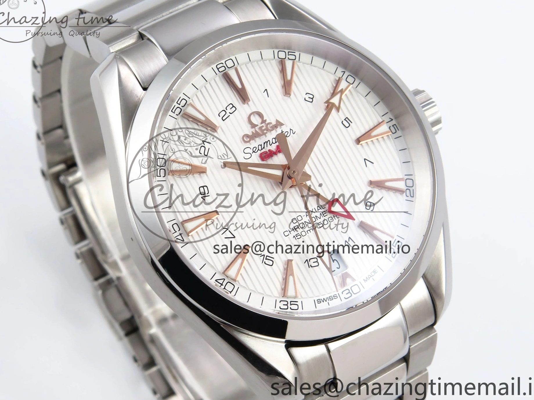 0508 Snug Aqua Terra 150M GMT OMF 1:1 Best Edition White RG Textured Dial on SS Bracelet A 7714